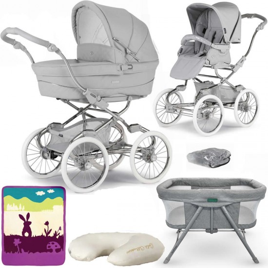 Bebecar Stylo Class+ 2 in 1 Pram + Raincover & FREE Crib, Blanket & Nursing Pillow, Calm Grey