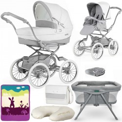 Bebecar Stylo Class+ 2 in 1 Pram + Raincover & FREE Bag, Crib, Blanket & Nursing Pillow, Clouds