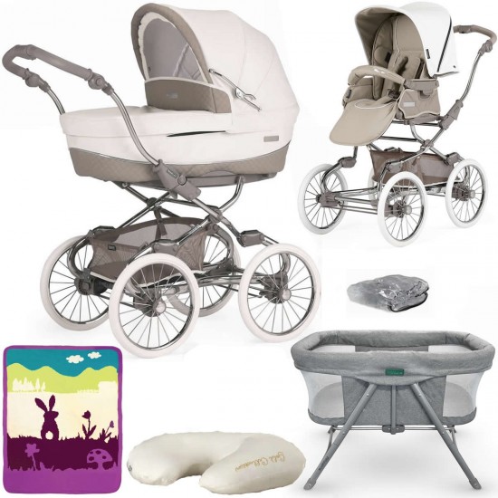 Bebecar Stylo Class+ 2 in 1 Pram + Raincover & FREE Crib, Blanket & Nursing Pillow, Iced Mocha