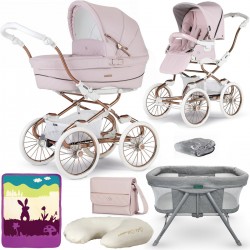 Bebecar Stylo Class+ 2 in 1 Pram + Raincover & FREE Bag, Crib, Blanket & Nursing Pillow, Rose Pink