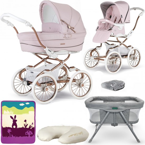 Bebecar Stylo Class+ 2 in 1 Pram + Raincover & FREE Crib, Blanket & Nursing Pillow, Rose Pink