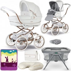 Bebecar Stylo Class+ 2 in 1 Pram + Raincover & FREE Bag, Crib, Blanket & Nursing Pillow, White Rose