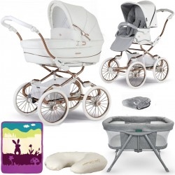 Bebecar Stylo Class+ 2 in 1 Pram + Raincover & FREE Crib, Blanket & Nursing Pillow, White Rose