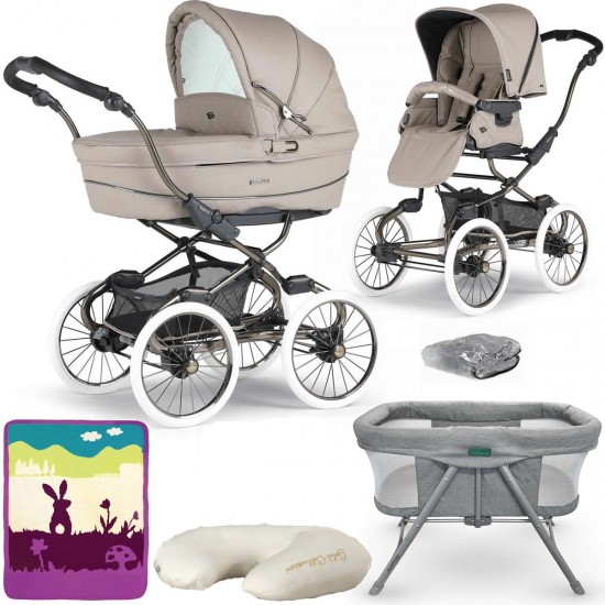 Bebecar Stylo Class+ 2 in 1 Pram + Raincover & FREE Crib, Blanket & Nursing Pillow, Autumn Beige