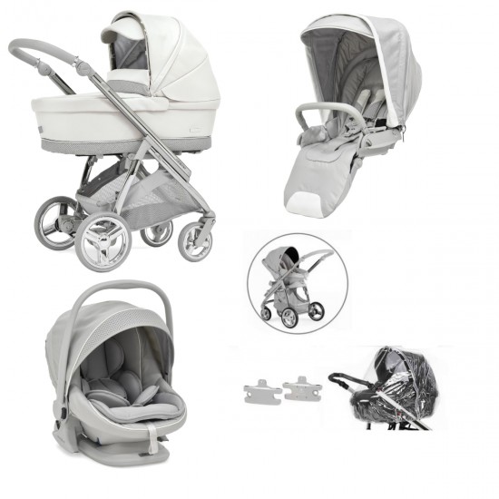 Bebecar Minipop Trio 3 in 1 Travel System + Lie Flat Car Seat, Halo