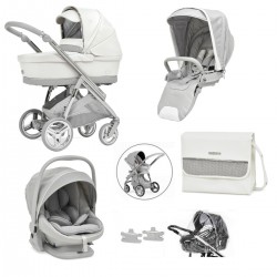 Bebecar Minipop Trio 3 in 1 Travel System + Lie Flat Car Seat, FREE Changing Bag, Halo