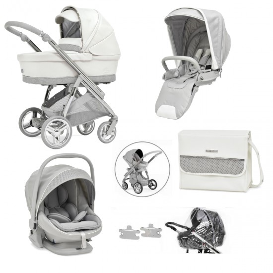 Bebecar Minipop Trio 3 in 1 Travel System + Lie Flat Car Seat & Free Bag, Halo