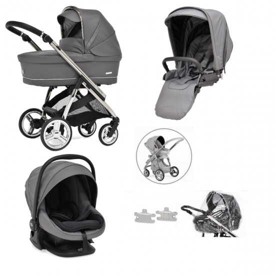 Bebecar Minipop Trio 3 in 1 Travel System + Lie Flat Car Seat, Peppercorn
