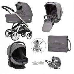 Bebecar Minipop Trio 3 in 1 Travel System + Lie Flat Car Seat, FREE Changing Bag, Peppercorn