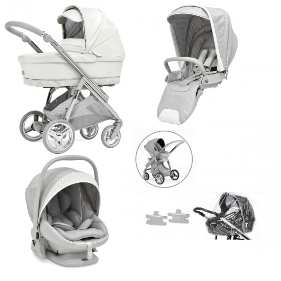 Bebecar Minipop Trio 3 in 1 Travel System + Lie Flat Car Seat, Porcelaine