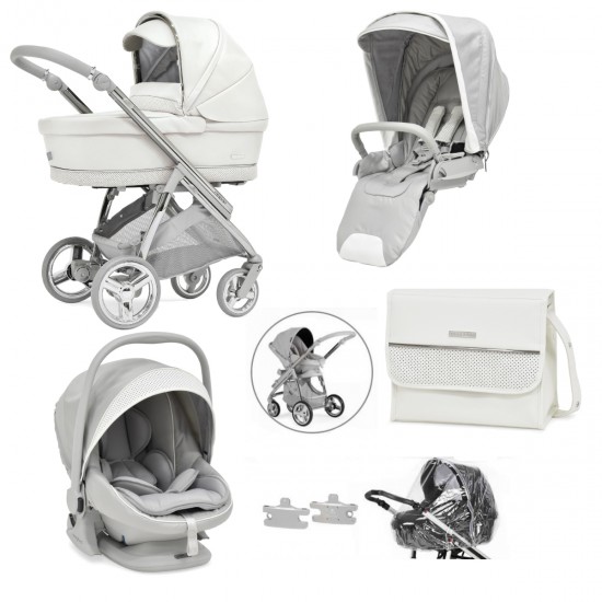 Bebecar Minipop Trio 3 in 1 Travel System + Lie Flat Car Seat & Free Bag, Porcelaine