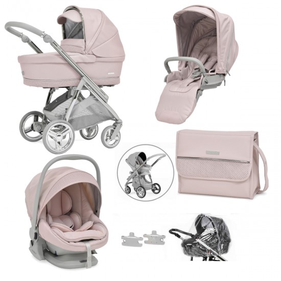 Bebecar Minipop Trio 3 in 1 Travel System + Lie Flat Car Seat & Free Bag, Roselle