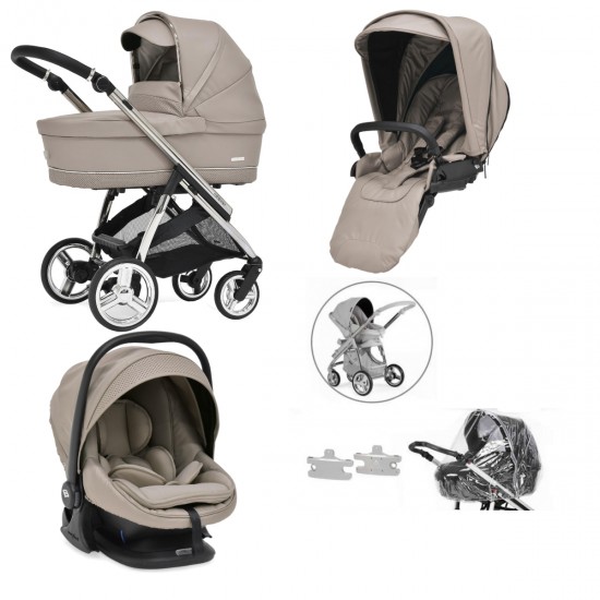 Bebecar Minipop Trio 3 in 1 Travel System + Lie Flat Car Seat, Truffle