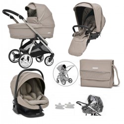 Bebecar Minipop Trio 3 in 1 Travel System + Lie Flat Car Seat, FREE Changing Bag, Truffle