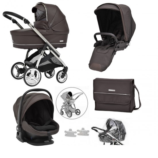 Bebecar Minipop Trio 3 in 1 Travel System + Lie Flat Car Seat, Cacao