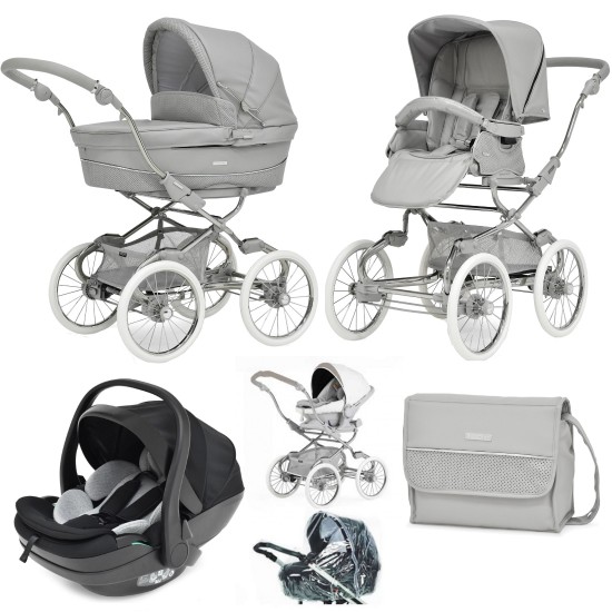 Bebecar Stylo Class+ Pram + New Aurea Car Seat Travel System + Raincover, FREE Changing Bag, Graphite