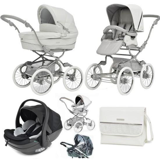 Bebecar Stylo Class+ Pram + New Aurea Car Seat Travel System + Raincover, FREE Changing Bag, Porcelaine