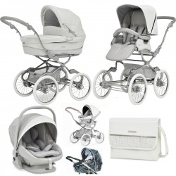 Bebecar Stylo Class+ Pram + Lie Flat Car Seat Travel System + Raincover & FREE Bag, Porcelaine