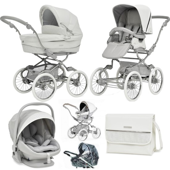 Bebecar Stylo Class+ Pram + Lie Flat Car Seat Travel System + Raincover & FREE Bag, Porcelaine
