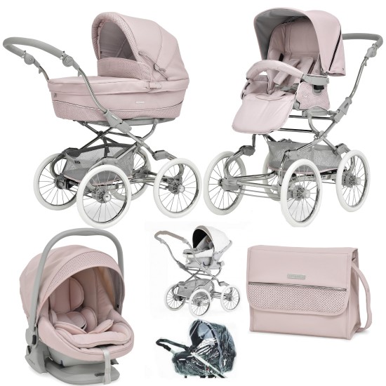 Bebecar Stylo Class+ Pram + Lie Flat Car Seat Travel System + Raincover & FREE Bag, Roselle
