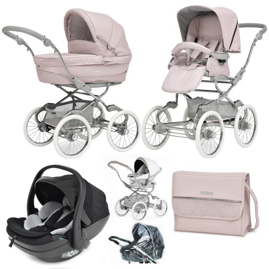 Bebecar Stylo Class+ Pram + New Aurea Car Seat Travel System + Raincover, FREE Changing Bag, Roselle