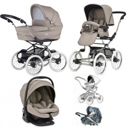 Bebecar Stylo Class+ Pram + Lie Flat Car Seat Travel System + Raincover, Truffle