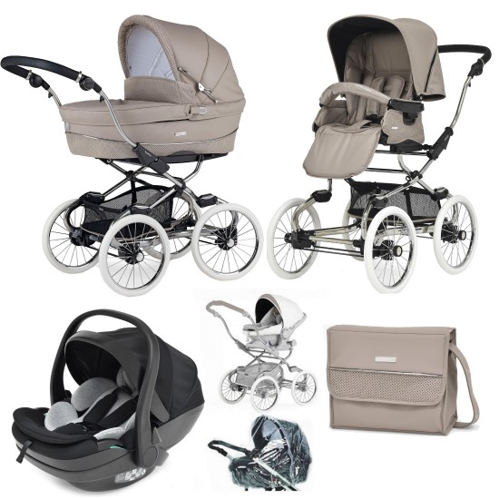 Bebecar Stylo Class+ Pram + New Aurea Car Seat Travel System + Raincover, FREE Changing Bag, Truffle