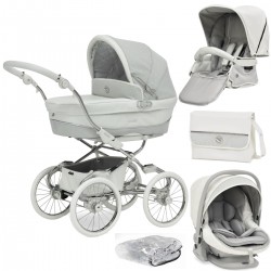 Bebecar Prive Stylo Class+ Pram + i-Size Car Seat Travel System + Raincover & FREE Bag, White Sparkle