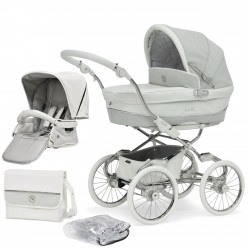 Bebecar Prive Stylo Class+ 2 in 1 Pram + Raincover, FREE Changing Bag, White Sparkle
