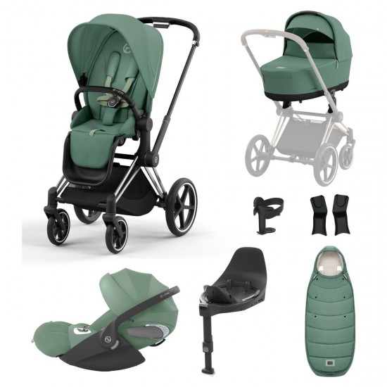 Cybex Priam + Carrycot + Cloud T Plus Isofix Travel System, Leaf Green