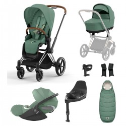 Cybex Priam + Carrycot + Cloud T Plus Isofix Travel System, Leaf Green