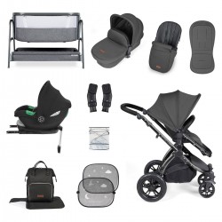 Ickle Bubba Stomp Luxe i-Size Cirrus Travel System & Home 14 Piece Bundle, Charcoal Grey/Black