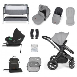 Ickle Bubba Stomp Luxe i-Size Cirrus Travel System & Home 14 Piece Bundle, Pearl Grey/Black