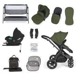 Ickle Bubba Stomp Luxe i-Size Cirrus Travel System & Home 14 Piece Bundle, Woodland/Black