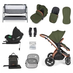 Ickle Bubba Stomp Luxe i-Size Cirrus Travel System & Home 14 Piece Bundle, Woodland/Bronze