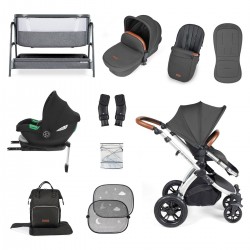 Ickle Bubba Stomp Luxe i-Size Cirrus Travel System & Home 14 Piece Bundle, Charcoal Grey/Silver
