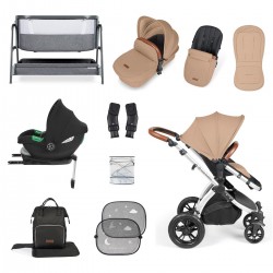 Ickle Bubba Stomp Luxe i-Size Cirrus Travel System & Home 14 Piece Bundle, Desert/Silver