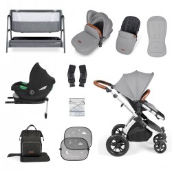 Ickle Bubba Stomp Luxe i-Size Cirrus Travel System & Home 14 Piece Bundle, Pearl Grey/Silver