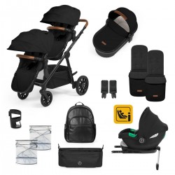 Ickle Bubba Virgo Growing Family 14 Piece Travel System with i-Size Cirrus Car Seat + Isofix Base, Black