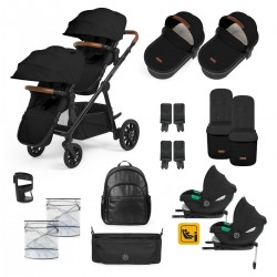 Ickle Bubba Virgo Twin 18 Piece Travel System with i-Size Cirrus Car Seats & Isofix Bases, Black