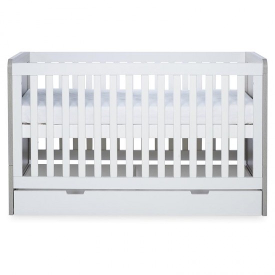 Ickle Bubba Pembrey Cot Bed & Under Drawer, Ash Grey & White