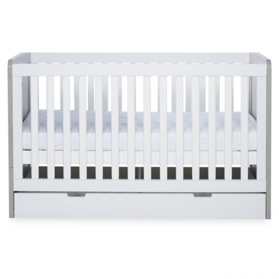 Ickle Bubba Pembrey Cot Bed & Under Drawer, Ash Grey & White