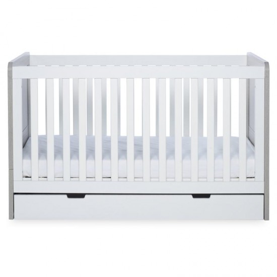 Ickle Bubba Pembrey Cot Bed & Under Drawer, Ash Grey & White