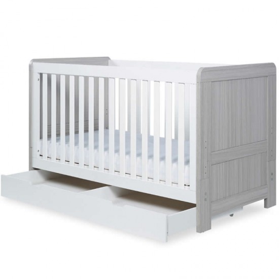 Ickle Bubba Pembrey Cot Bed & Under Drawer, Ash Grey & White