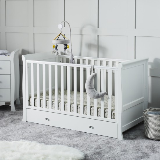 Ickle Bubba Snowdon Classic Sleigh Cot Bed + Mattress, White