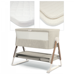 Mamas & Papas Lua Bedside Crib Bundle with Mattress Protector & Fitted Sheets, Fawn/Oatmeal
