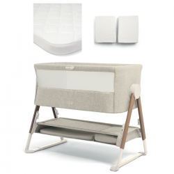 Mamas & Papas Lua Bedside Crib Bundle with Mattress Protector & Fitted Sheets, Fawn/White