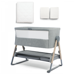 Mamas & Papas Lua Bedside Crib Bundle with Mattress Protector & Fitted Sheets, Grey/White