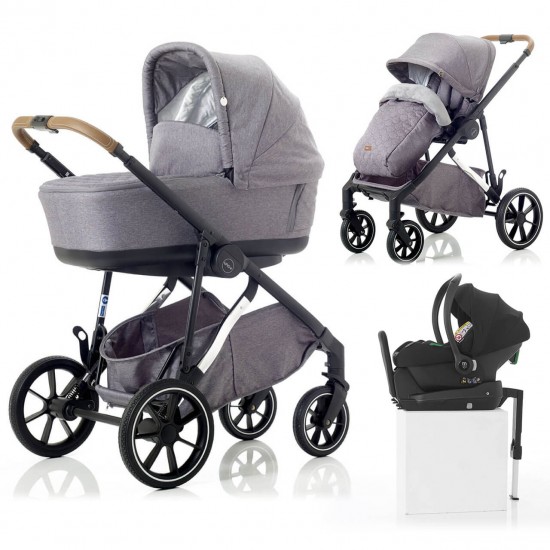 Mee-go Uno Plus 3 in 1 Isofix Travel System, Grey/Chrome