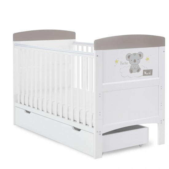 Obaby Grace Inspire Cot Bed & Underdrawer, Hello World Koala Grey